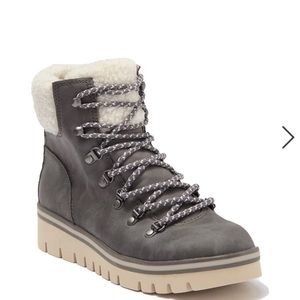 Hannah Faux leather/ Fur Trimmed Bootie In Grey Granite